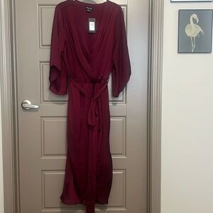 City Chic Opulent Wrap Dress with Elbow Sleeves - Burgundy XS14